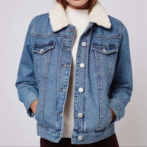 Topshop Moto Sherpa Denim Jacket